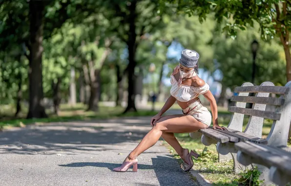 Girl, mask, bench, Jane