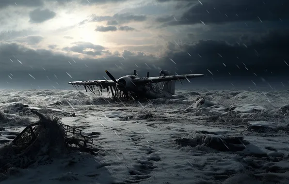 Winter, snow, the plane, scrap