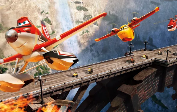 Machine, bridge, cartoon, planes of spasateli, PLANES FIRE &ampamp; RESCUE