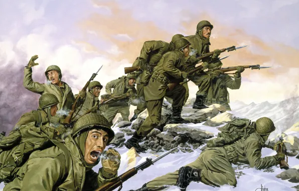 Picture winter, war, Americans, run, South Korea, The Borinqueneers by Dominic D\'Andrea, South Korea -- February …