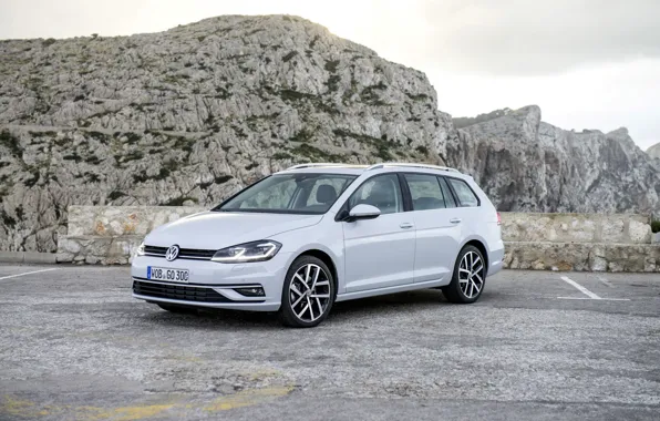 Mountains, Volkswagen, Parking, universal, 2017, Golf Variant, white-gray