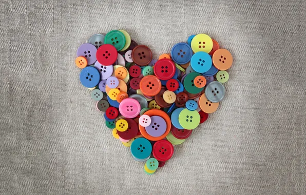 Picture heart, hearts, fabric, buttons, grey