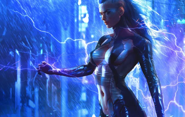 Girl, the game, art, cyborg, Cyberpunk 2077