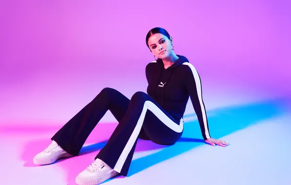 Background, portrait, actress, singer, photoshoot, puma, Selena Gomez, tracksuit