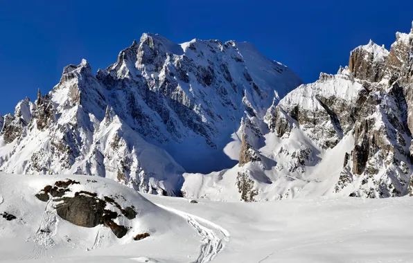 Snow, mountains, rocks, Italy