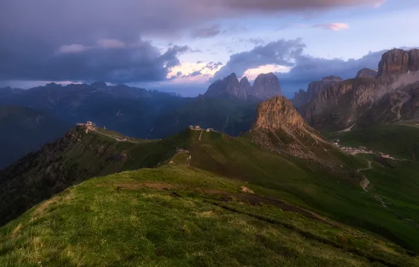 The sky, clouds, mountains, fog, hills, the slopes, tops, height