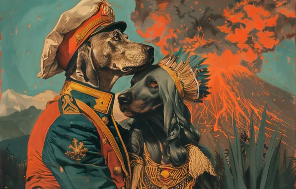 Dogs, fantasy, picture, fantasy, history, mythology, imitation painting, AI art