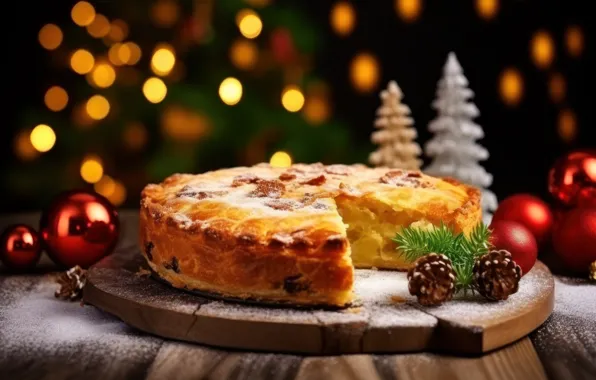 Table, Christmas, pie, New year, cakes, Christmas decorations, festive table, AI art