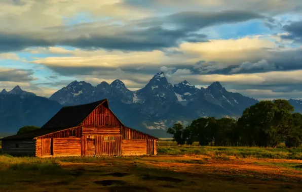 Field, landscape, mountains, home