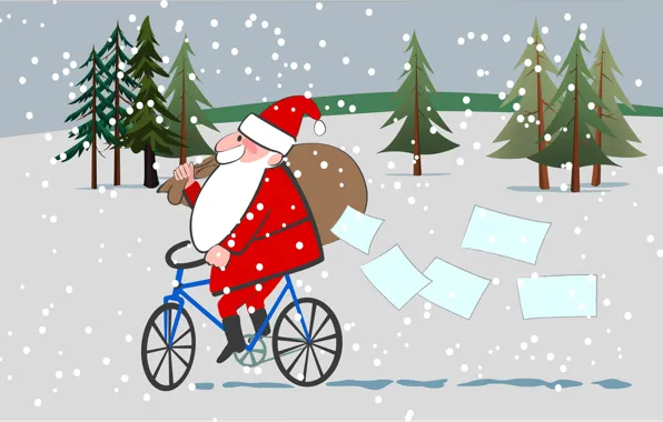 Winter, forest, snow, bike, face, paper, figure, graphics