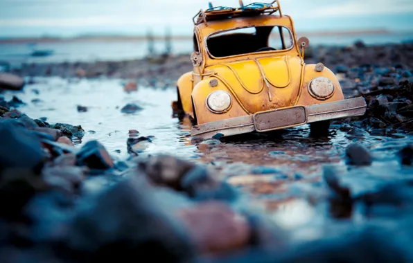 Macro, Water, Volkswagen, Model, Stones, Beetle, Machine, Beetle