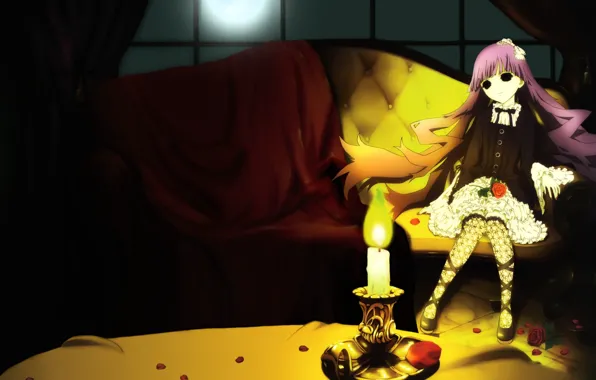 Night, table, the moon, rose, candle, dress, vampire, Art