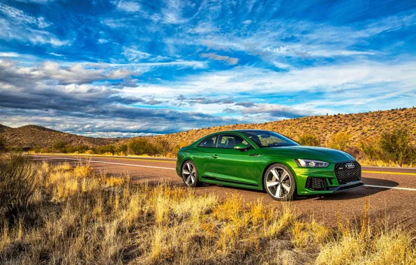 Picture road, the sky, grass, Audi, Audi, coupe, green, Coupe