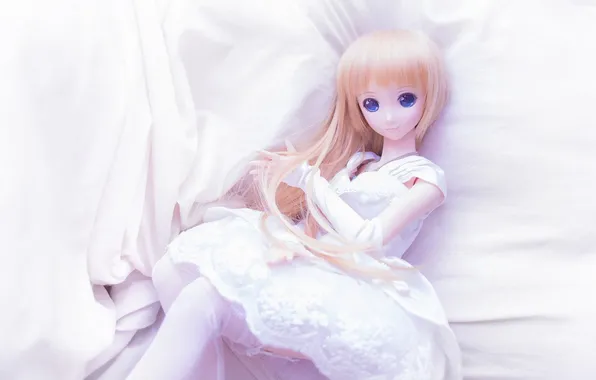 White, toy, doll, anime, dress, long hair