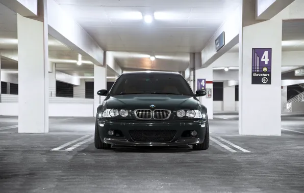 BMW, E46, M3, Dark Green, Front View, Headlight.