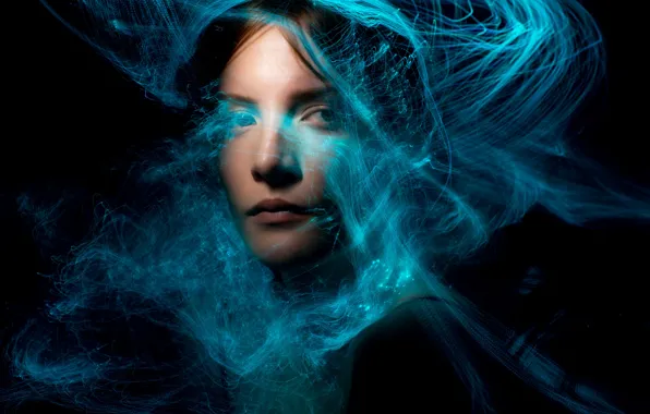 Look, girl, light, line, abstraction, face, style, blue
