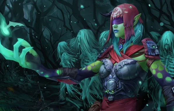 Forest, girl, art, headband, ghosts, soul, skeletons, Dota 2