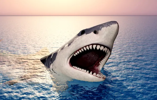 Picture sea, the sky, jaw, shark, teeth, horizon, mouth