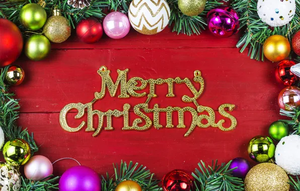Holiday, gift, the inscription, balls, new year