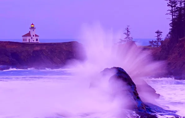 Sea, the sky, squirt, rocks, lighthouse