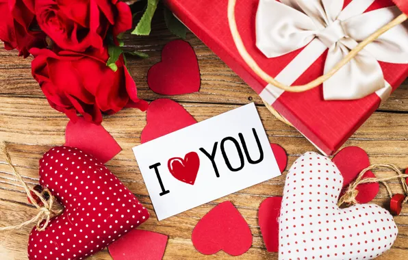 Picture love, flowers, gift, heart, roses, red, love, romantic