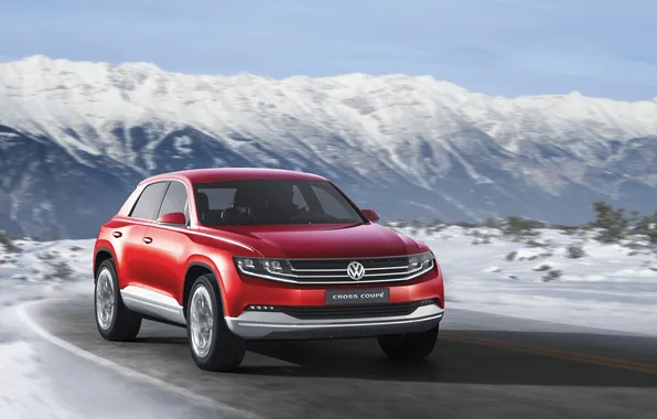 Road, Concept, snow, mountains, red, Volkswagen, the concept, the front