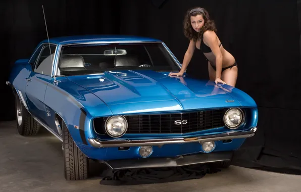 Girl, blue, Chevrolet, bikini, Chevrolet, camaro, Camaro