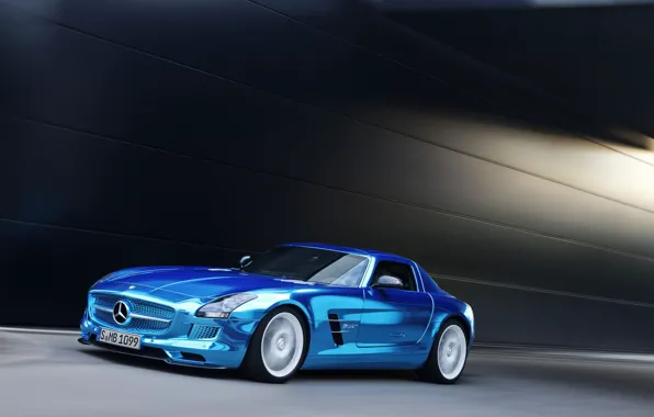Mercedes-Benz, Blue, Mercedes, AMG, Coupe, SLS, Chrome, Coupe