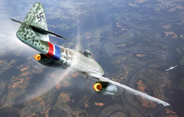 Figure, mustang, art, Messerschmitt, dogfight, Me.262, p-51, Swallow