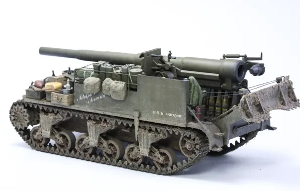 Macro, toy, model, 155 mm, M12, self-propelled gun