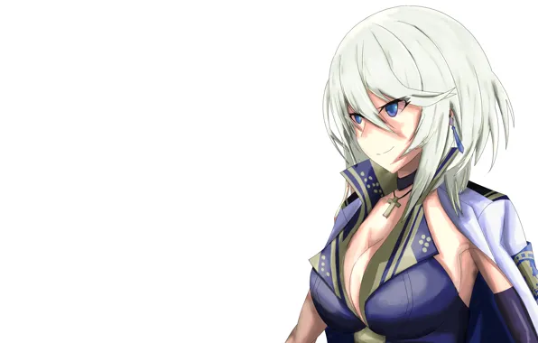 Girl, sexy, cleavage, blouse, long hair, boobs, anime, blue eyes