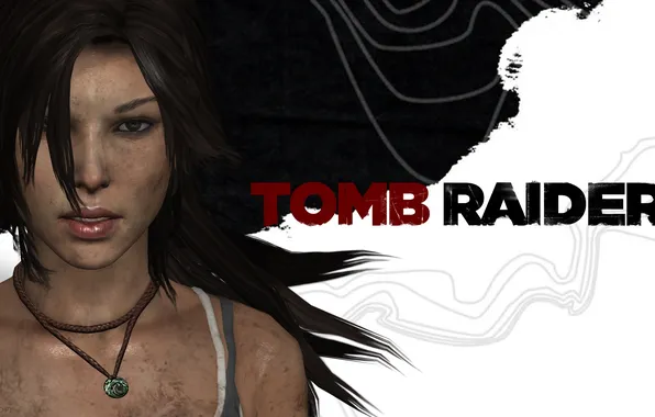 Picture look, girl, abstraction, face, background, hair, the game, lara croft