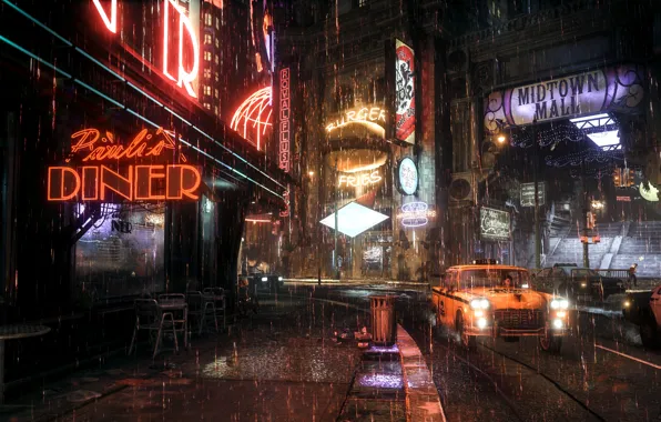 The city, rain, Rocksteady Studios, Batman Arkham Knight
