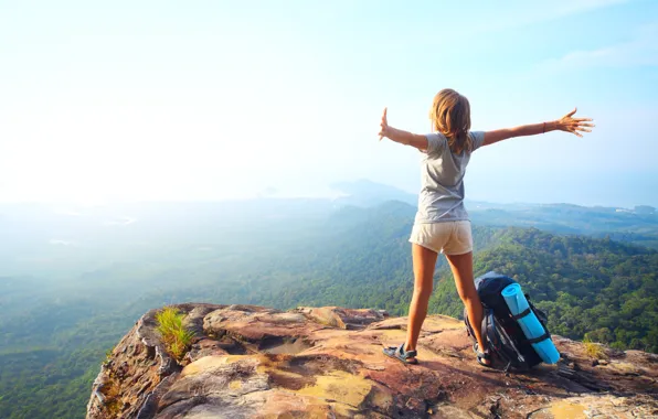 Girl, mood, mountain, space