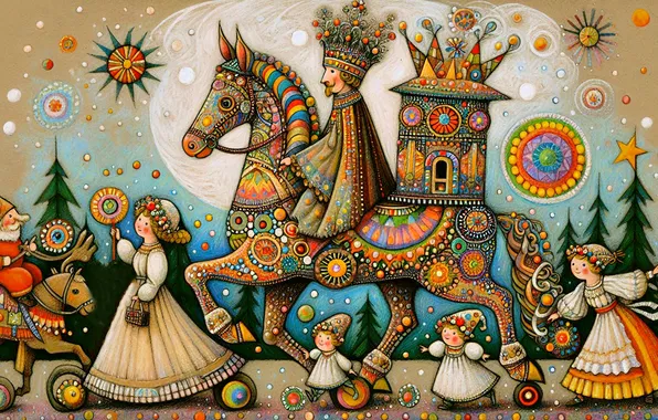 Girls, horse, horse, king, king, imitation painting, AI art, neural network