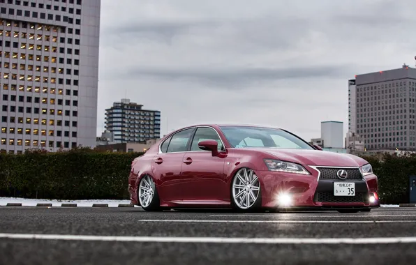 Picture red, lexus, red, Lexus, LS460, low, luxury, stance