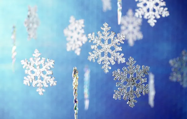 Decoration, snowflakes, blue, background, mood, holiday, Wallpaper, Shine