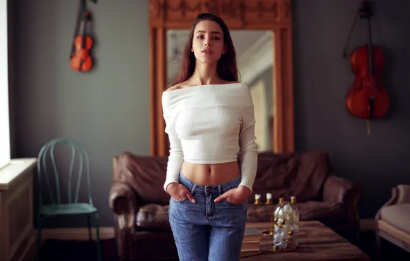 Picture chest, look, hair, Girl, jeans, Cyril Rogozhkin, Roza Royce