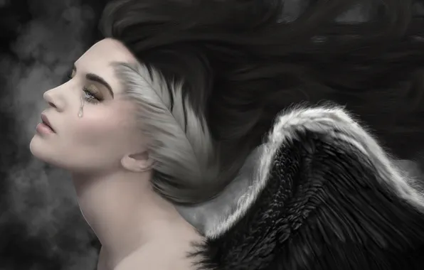 Picture sadness, angel, feathers, tear