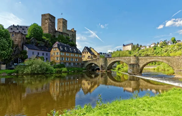 Picture bridge, river, castle, home, Germany, Runkel