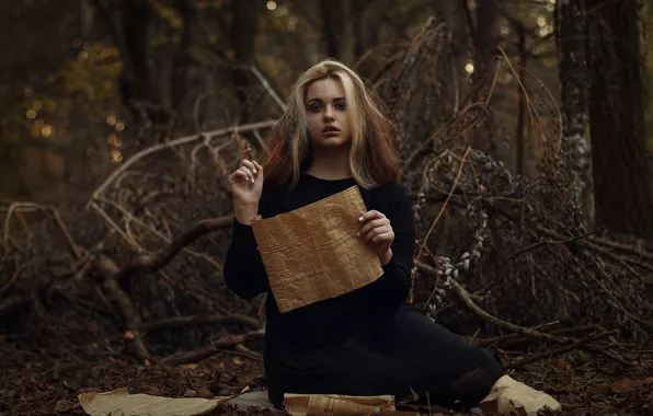 Picture girl, newspaper, bokeh