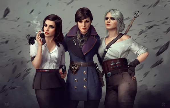 Girl, Girls, The game, Three, BioShock, Art, The Witcher, Sexy