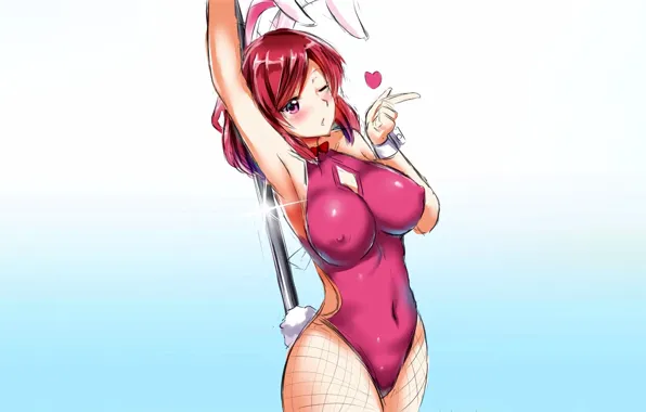 Girl, sexy, cleavage, erect nipples, red hair, boobs, anime, beautiful