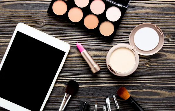 Makeup, lipstick, shadows, tablet, cosmetics