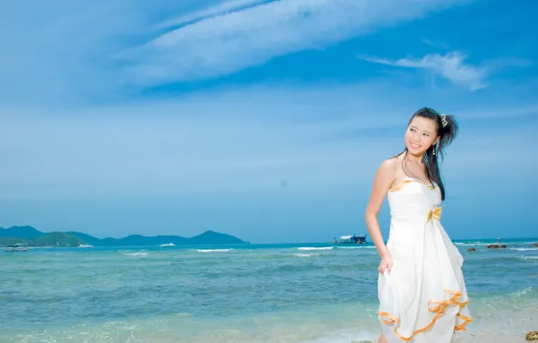 Picture sea, beach, the sky, girl