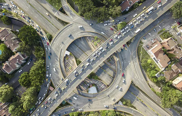 The city, road, ring, interchange, highway