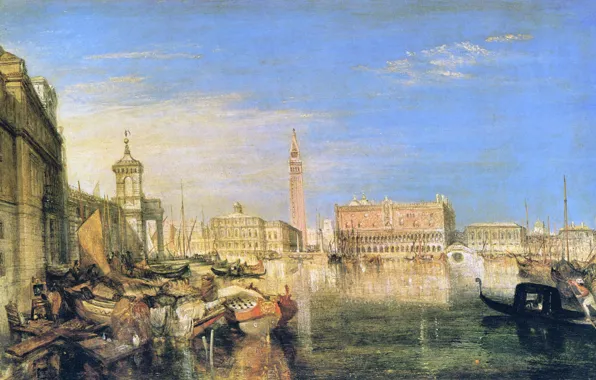 Sea, tower, home, picture, boats, Venice, the urban landscape, the bell tower