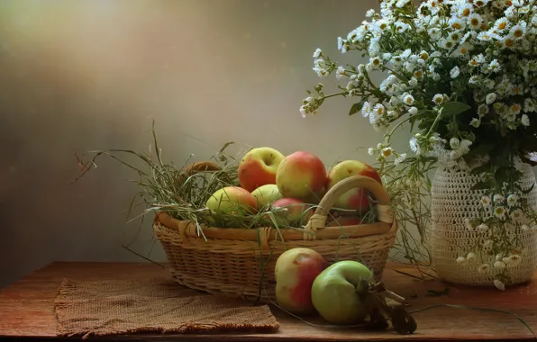 Picture summer, flowers, apples, August, still life, Apple spas