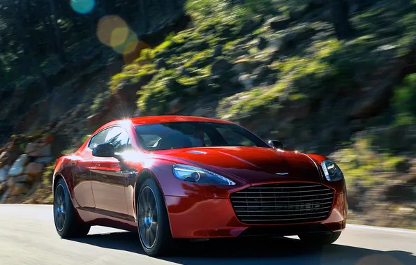 Road, car, machine, glare, Aston Martin, red, Fast S