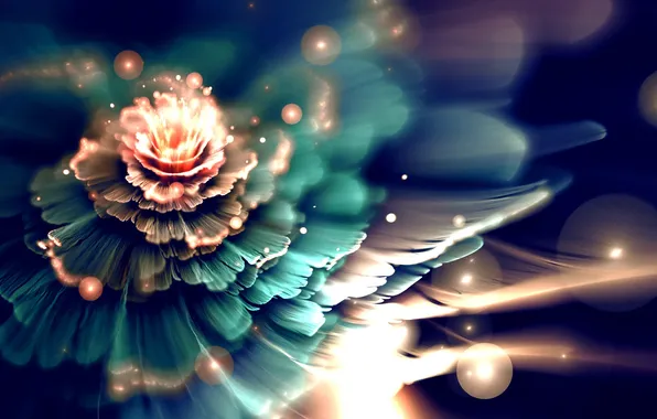 Picture flower, abstraction, lights, blur, fractal, bokeh